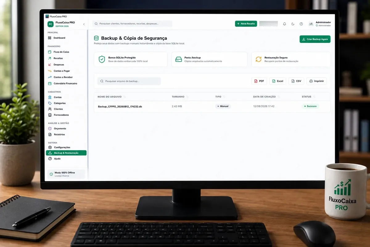 Backup e restauração do FluxoCaixa PRO